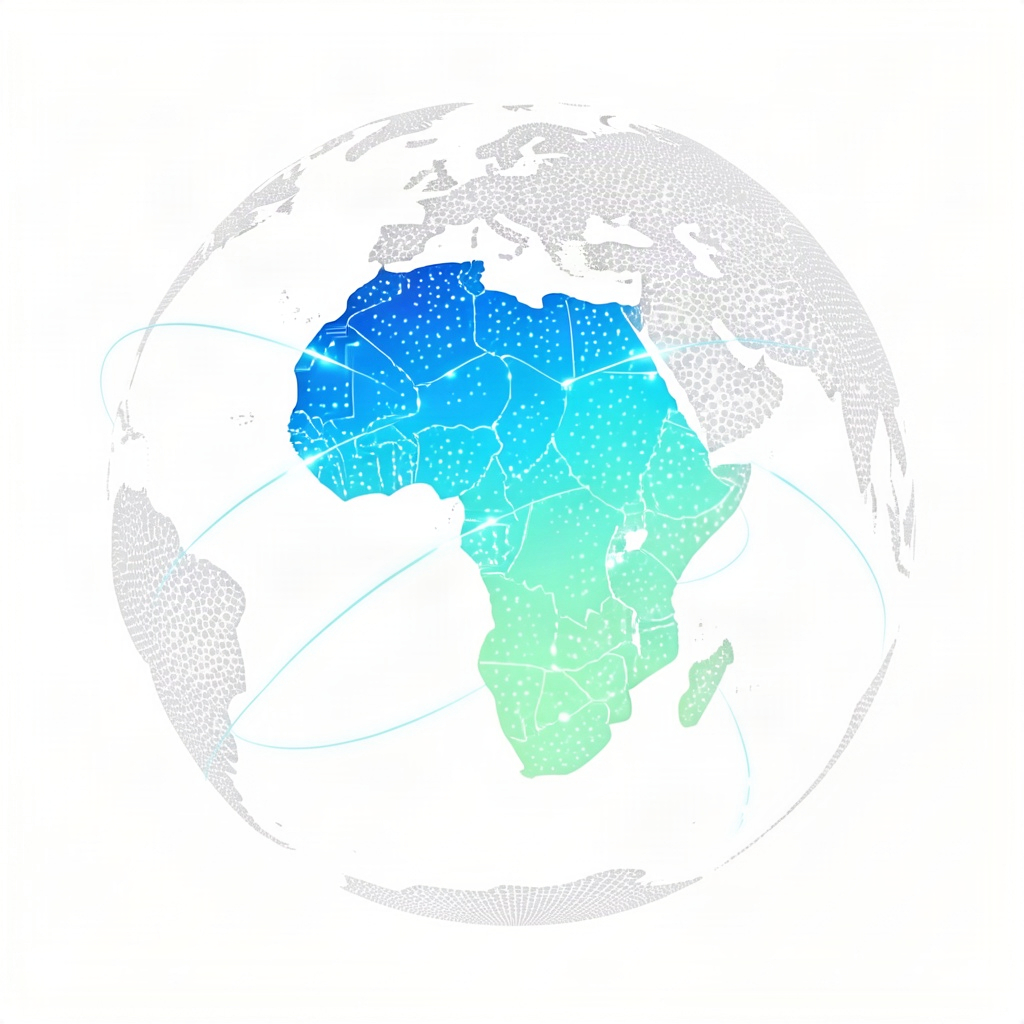 Abstract globe highlighting Africa with connections to global markets